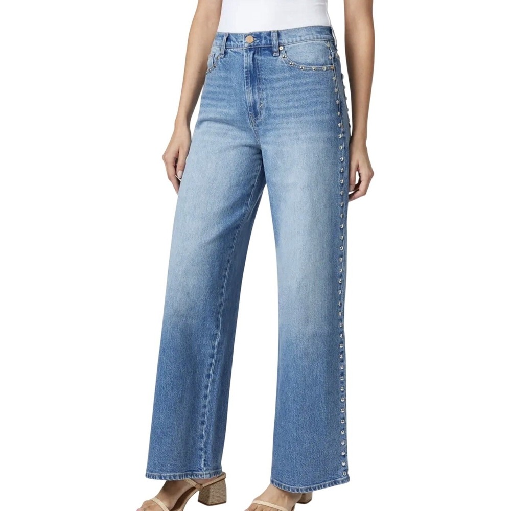 AND NOW THIS Womens Studded Wide Leg Jeans Light Wash Blue Petite 31P Denim